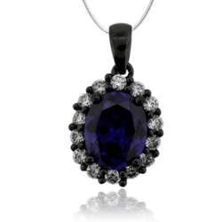 Black Silver Pendant With Tanzanite in Oval Cut and Zirconia