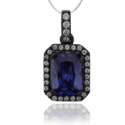 Black Silver Pendant With Emerald Cut Tanzanite and Zirconia