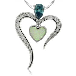 Silver Pendant with Heart Shape Australian Opal and Alexandrite.