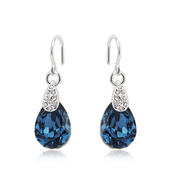 Hermosos Aretes Swarovski con Rodio en Forma de Gota Color Azul