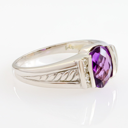 14k Solid White Gold Amethyst Diamond Ring