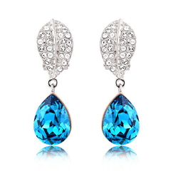 Hermosos Aretes de Swarovski Color Azul Con Baño de Oro Blanco de 18k