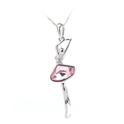 Collar Bailarina Rosa Swarovski con Baño de Oro Blanco 18K