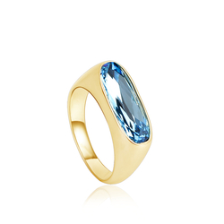 18K Baño de Oro Hermoso Anillo de Swarovski Color Azul