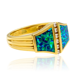 Australian Blue Opal and Diamonds 14k Yellow Gold Ring