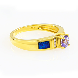 Authentic Tanzanite and Opal Ring in 14K Yellow Gold