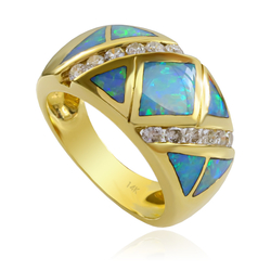 Extremely Gorgeous Authentic Australian Opal and Diamonds Ring in 14k Gold