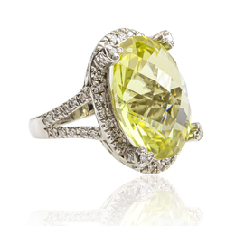 14K White Gold Ring with Oval Cut Natural Citrine