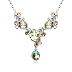 Beautiful Swarovski Crystals Necklace in Green and Brown Tones with Rhodium