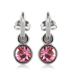 Bonitos Aretes Redondos de Cristal Swarovski Rosa