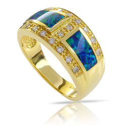 Anillo de Oro de 14K con Opalo Australiano con Diamantes Genuinos