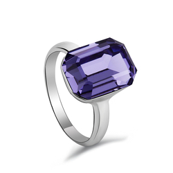 Amethyst Swarovski Crystal Ring 18K White Gold Plated