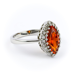 Marquise Cut Fire Cherry Opal Silver Ring