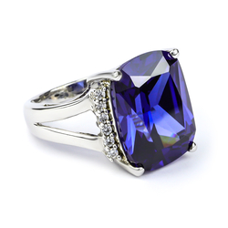 Huge Radiant Cut Tanzanite Silver Ring