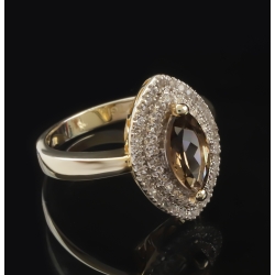 Anillo de Plata con Baño de Oro y Topacio Ahumado