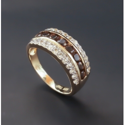 Anillo de Plata con Baño de Oro y Gemas de Topacio Ahumado