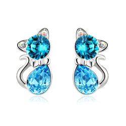 Aretes de Gatito de Cristal Swarovski Color Azul