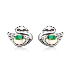 Aretes Color Verde de Swarovski con Rodio en Forma de Cisne