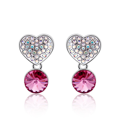 Lindos Aretes de Corazon Con Cristal Swarovski Color Rosa