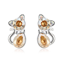Bonitos Aretes de Gatito de Cristal Swarovski Color Champagne