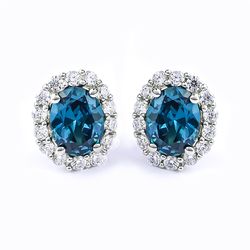 Sterling Silver Alexandrite Earrings in Oval Cut with Zirconia