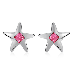 Aretes de Cristal Swarovski Color Rosa en Forma de Estrella