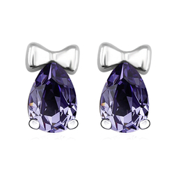 Blue Swarovski Crystals Stud Bow Earrings