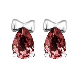 Aretes de Moño Rojo de Swarovski en Plata de Ley