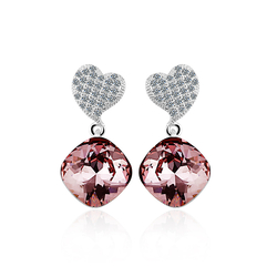 Swarovski Crystals Amethyst Color Sterling Silver Heart Earrings