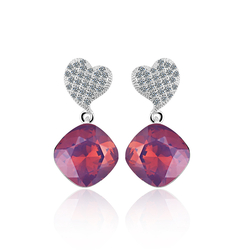 Swarovski Crystals Amethyst Opal Color Sterling Silver Heart Earrings