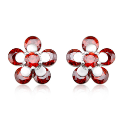 Aretes de Plata en Forma de Flor de Cristal Swarovski Color Rojo