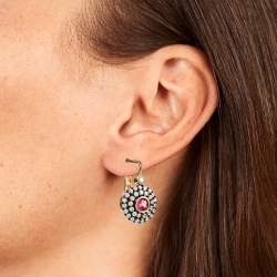 Aretes de Plata Con Ruby Baño de Oro Rosa Diseño Antigua