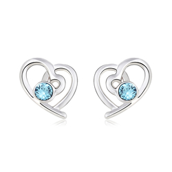Aretes de Swarovski Color Azul con Rodio en Forma de Corazón