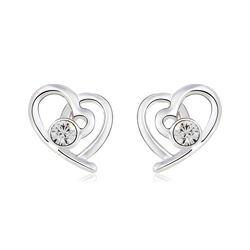 Aretes de Swarovski Color Blanco con Rodio en Forma de Corazón