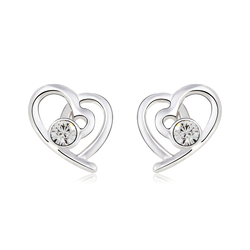 Aretes de Swarovski Color Blanco con Rodio en Forma de Corazón