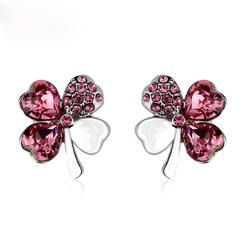 Beautiful Red Swarovski Earrings in Shape of Clover