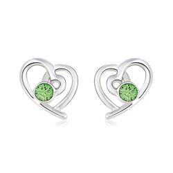 Aretes de Swarovski Color Verde con Rodio en Forma de Corazón