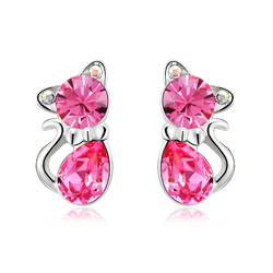 Aretes de Gatito de Cristal Swarovski Color Rosa