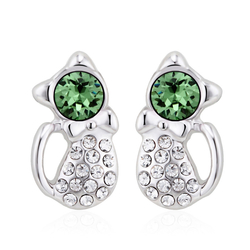 Peridot Cat Earrings with Crystals