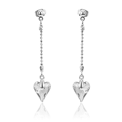 Aretes Largos de Corazón Swarovski Color Blanco