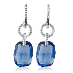 Aretes Largos de Cristal Azul de Swarovski en Plata de Ley Color Azul