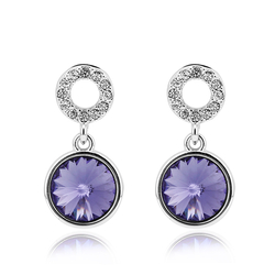 Aretes Redondos Con Cristal Swarovski En Color Azul Marino