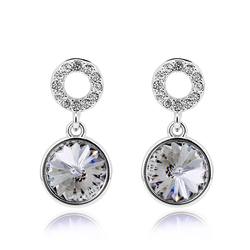 Aretes Redondos Cristal Swarovski En Color Blanco