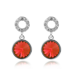 Aretes Redondos Cristal Swarovski En Color Rojo