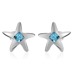 Aretes de Cristal Swarovski Color Azul en Forma de Estrella