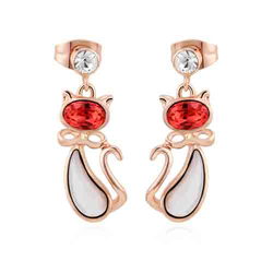 Beautiful Red Swarovski with Mother Pearl Cat Earrings