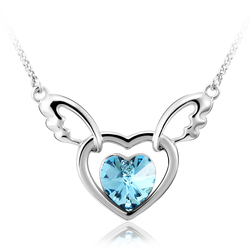 Pretty Blue Heart Necklace with Wings