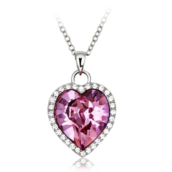 Pink Swarovski Crystals Heart Necklace