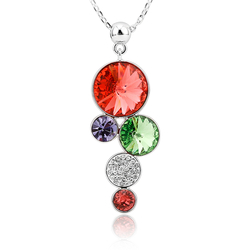 Cute Red Circles Necklace with Swarovski Crystals