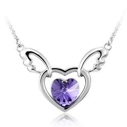 Gorgeous Purple Rhodium Plated Swarovski Crystal Heart Shaped Necklace